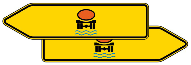 Verkehrszeichen 421-42 StVO, Pfeilwegweiser für Fahrzeuge mit wassergef. Ladung, doppelseitig