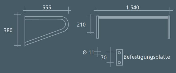 Sitzbank 'Ercole' ohne Rückenlehne, aus Stahl, für Wetterschutzeinrichtungen, Sitzfläche aus Drahgitter, zum Anschrauben
