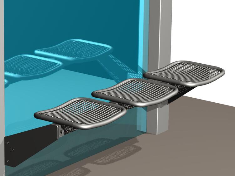 Sitzbank 'Face' für Wetterschutzeinrichtungen, Stahl, Sitzfläche aus Drahtgitter, zum Anschrauben