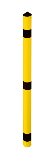 Absperrpfosten -Acero- ø 60 mm aus Aluminium, gelb / schwarz, mit Abschlusskappe oder Kettenkopf