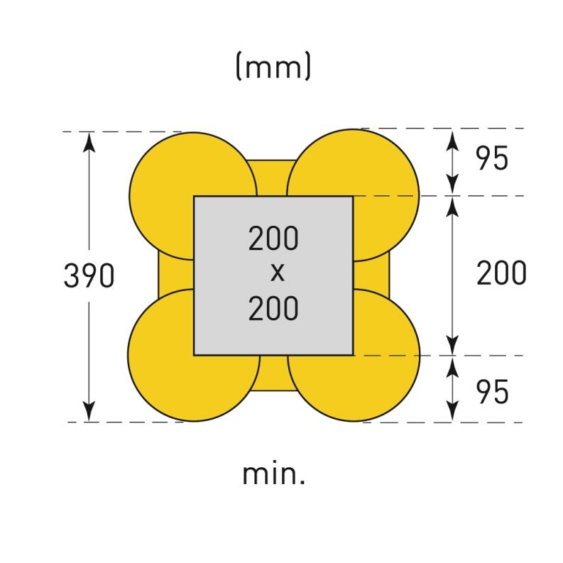 Technsiche Ansicht: Minimale Maße der Säule
