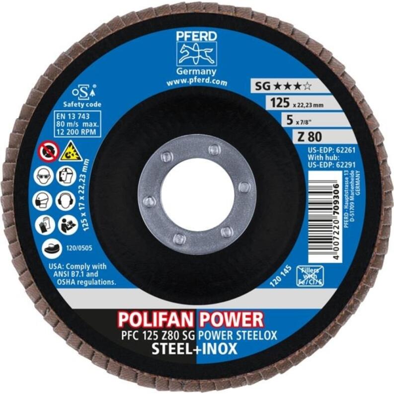 Fächerscheibe POWER STEELOX 125mm K.80 INOX ZK Z, Zirkonkorund, für Stahl, Edelstahl, 10 Stk