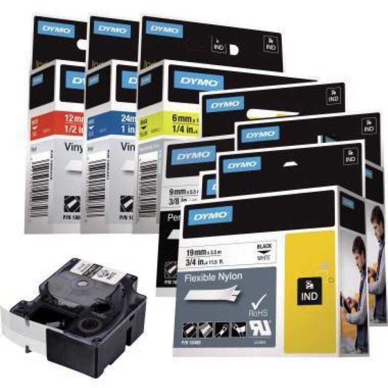 DYMO Schriftbandkassette Rhino ID1 18433, 19mmx5,5m, schwarz auf gelb, für Innen- und Außenanwendung