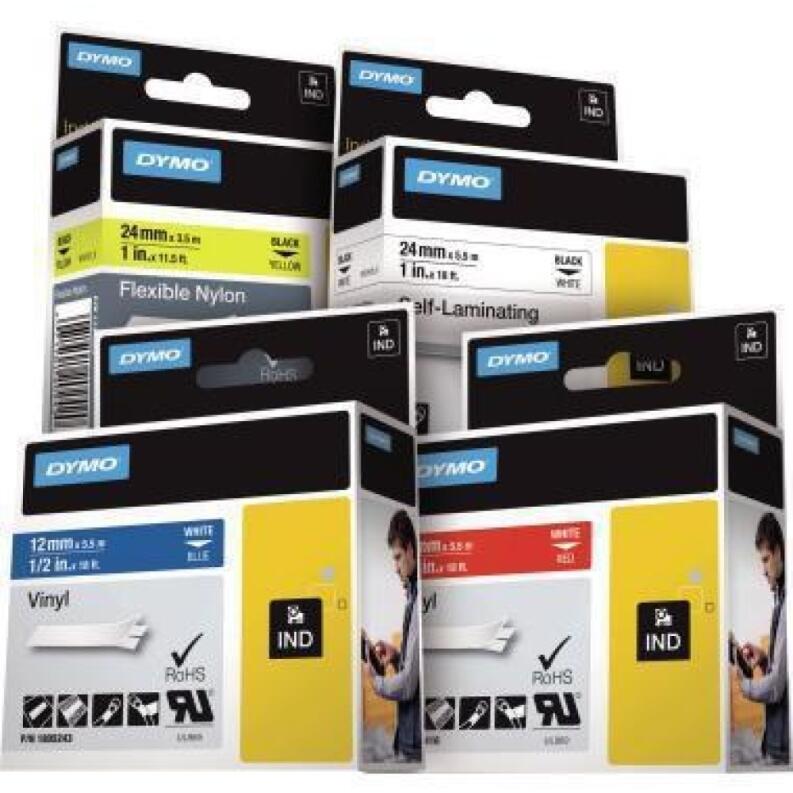 DYMO Schriftbandkassette Rhino ID1 18433, 19mmx5,5m, schwarz auf gelb, für Innen- und Außenanwendung