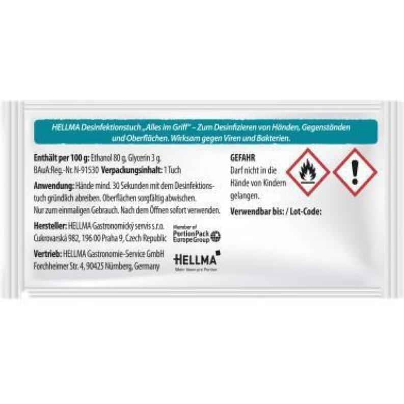 HELLMA Desinfektionstuch 400 St., für Hände, Oberflächen, wirksam gegen Viren, Bakterien
