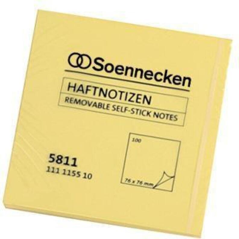 Soennecken Haftnotizen 100Blatt gelb, 75x75mm, 125x75mm, 75x50mm, 100x75mm, mehrfach verwendbar