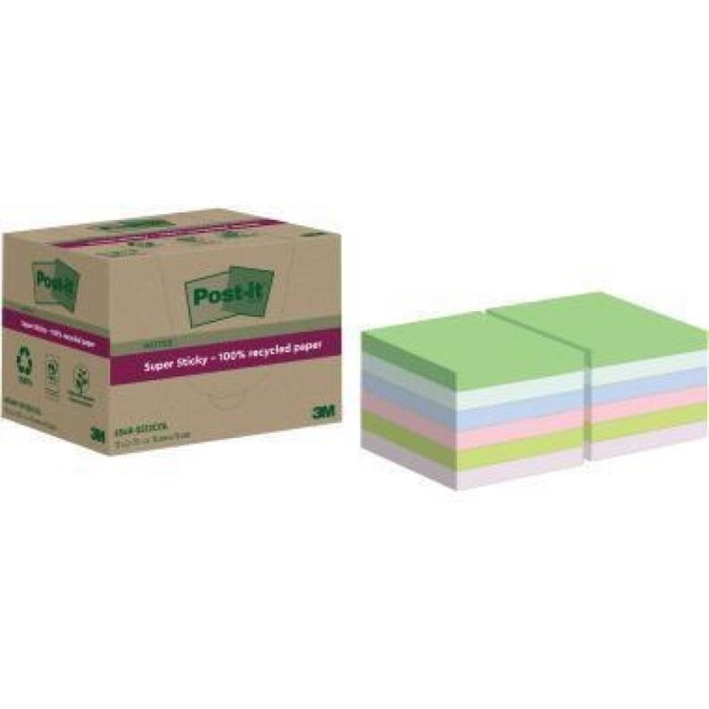 Post-it Super Sticky Recycling Haftnotizen, 12 oder 18 St., mehrfarbig, rückstandsfrei, robust