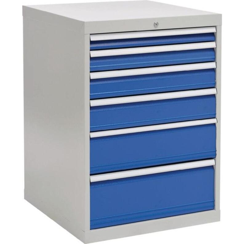 Schubladenschrank H1019xB705xT736mm lichtgrau/signalblau, 6 Schubladen, Vollauszug, BEDRUNKA+HIRTH