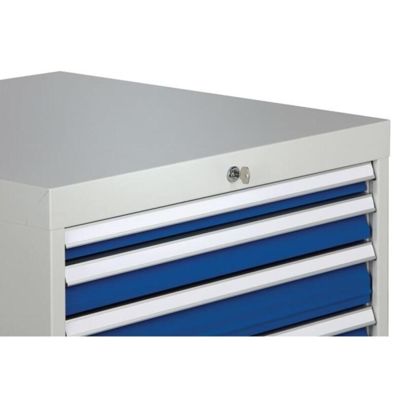 Schubladenschrank H1019xB705xT736mm lichtgrau/signalblau, 6 Schubladen, Vollauszug, BEDRUNKA+HIRTH
