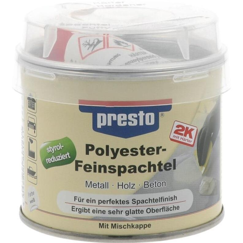 PRESTO 2K-Feinspachtel weiß, Härter rot, 250g, 500g oder 1000g Dose, hochelastisch, für Kfz,