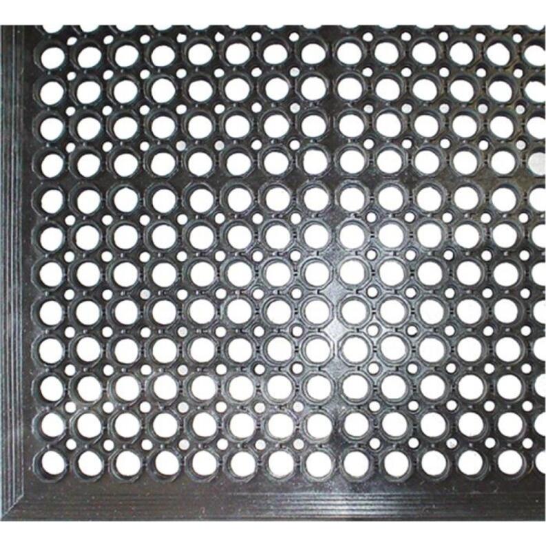 Fußmatte offene Ringe schwarz, Gummimatte für Außenbereich, 150x90 cm, abgeschrägter Rand