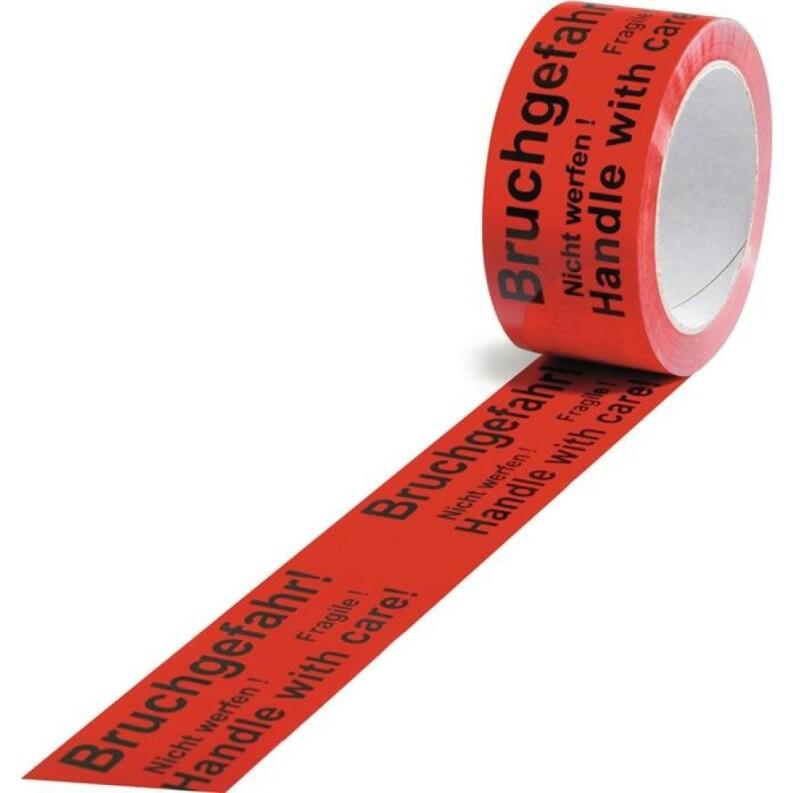 Warnklebeband PP 66m x 50mm rot TRANSPAK, Bruchgefahr, Vorsicht Glas, Empfindliche Elektrogeräte,