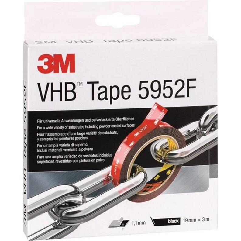 3M VHB Tape 5952F, doppelseitiges Klebeband, schwarz, 19mm x 3m, hohe Haftung, für Innen- und