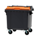 Modellbeispiel: Großmülltonne -P-Bins 122- 1100 Liter, geteilter Deckel orange, Behälter grau (Art. 39987)